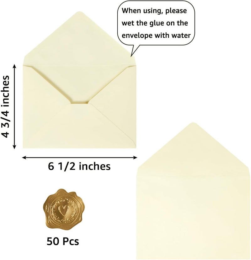 Toperd 50 Pack A6 Envelopes for 4 x 6 Greeting Cards, Birthday Party, Photos, Baby Shower and Wedding Invitation Cards, 6 1/2 x 4 3/4 Inches (Cream Color) - Image 2